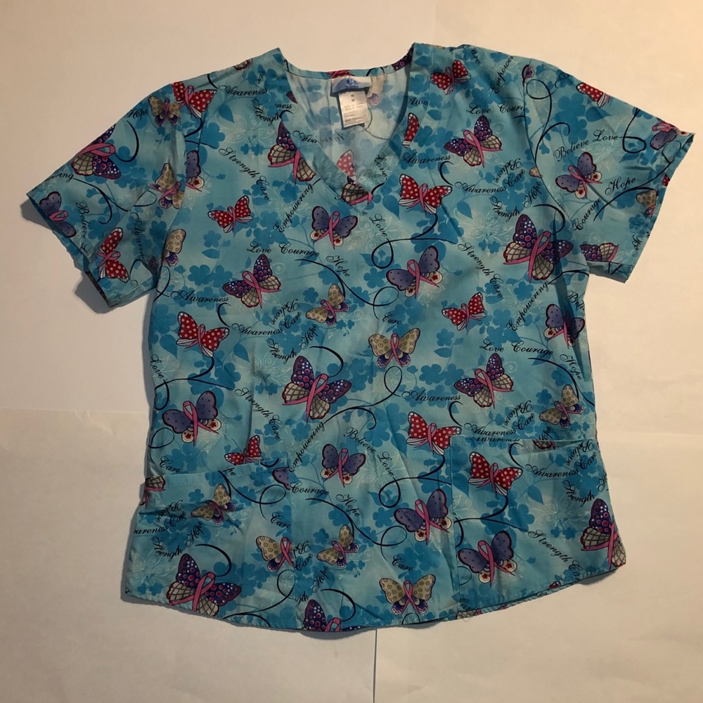 Scrubs Butterfly Blue Womens Top M